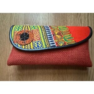 Vintage African‎ Sisal Clutch Bag Woven Tribal Dashiki Print Beaded Boho Purse